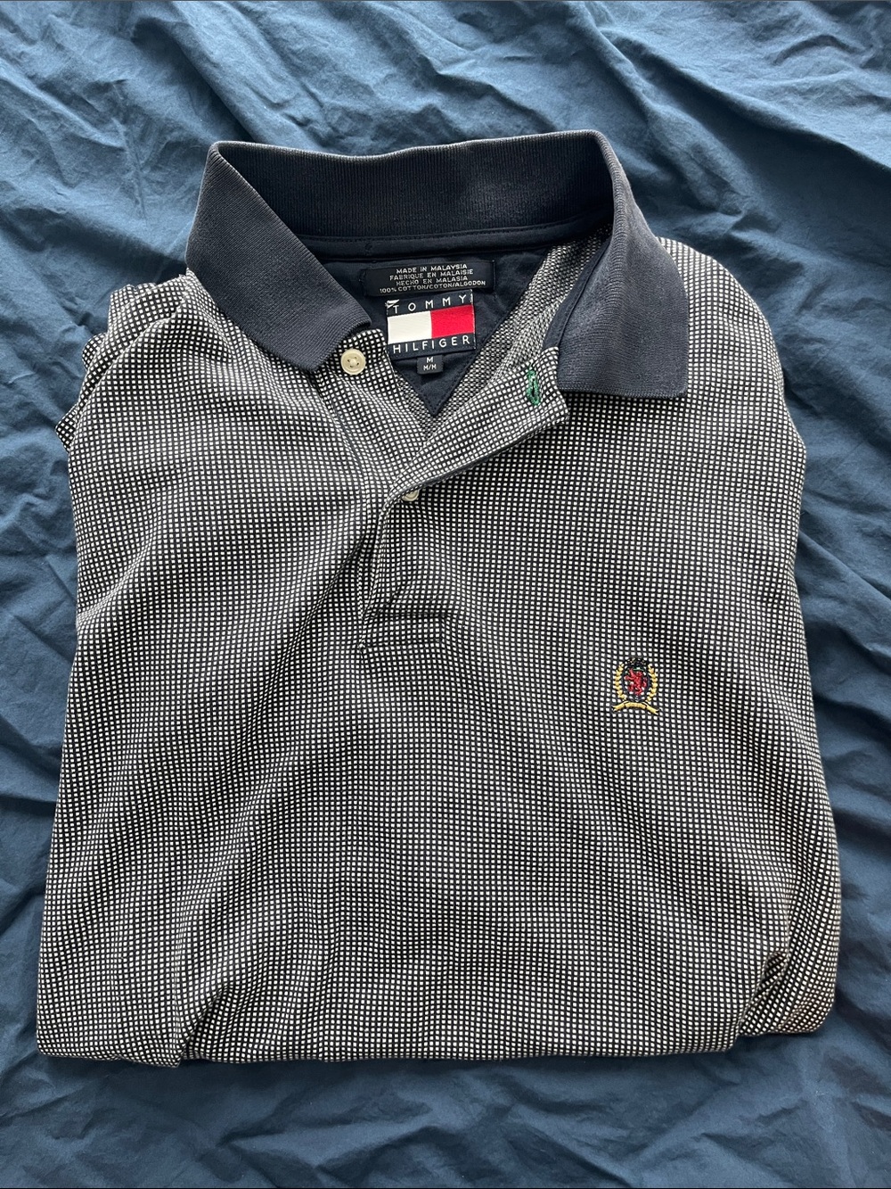 Tommy Hilfiger Men’s Black and White Micro-Pattern Polo